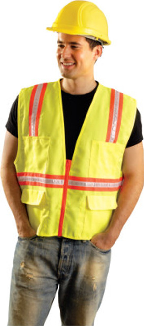 OccuNomix Non-ANSI Contractor Style Solid Vests, Medium, Hi-Viz Yellow; Orange Trim, 1/EA, #LUXXTRANSYM