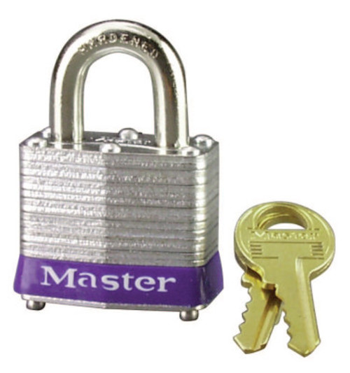 Master Lock No. 3 Laminated Steel Pin Tumbler Padlocks,9/32" Dia, 3/4"L X 5/8"W, Silver/Blue, 4/BX, #3D