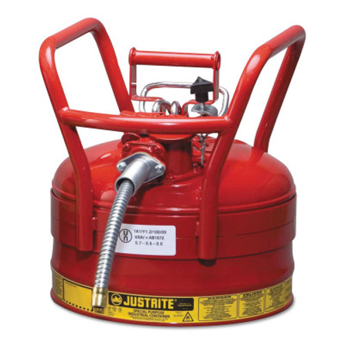 Justrite Type II AccuFlow DOT Safety Cans, Flammables, 2 1/2 gal, Red, 1/EA, #7325130