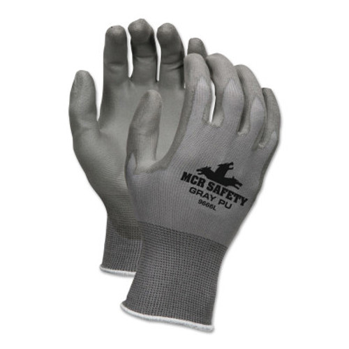 MCR Safety PU Coated Gloves, Large, Gray, 12 Pair, #9666L