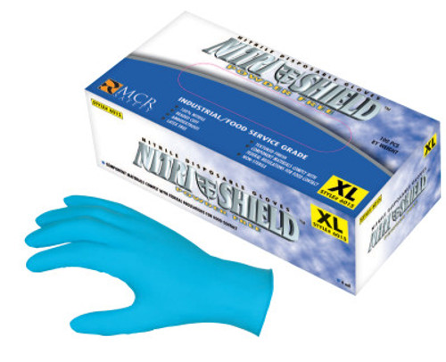 MCR Safety Nitrile Disposable Gloves, Powder Free; Textured, 4 mil, Large, Blue, 100/BOX, #6015L