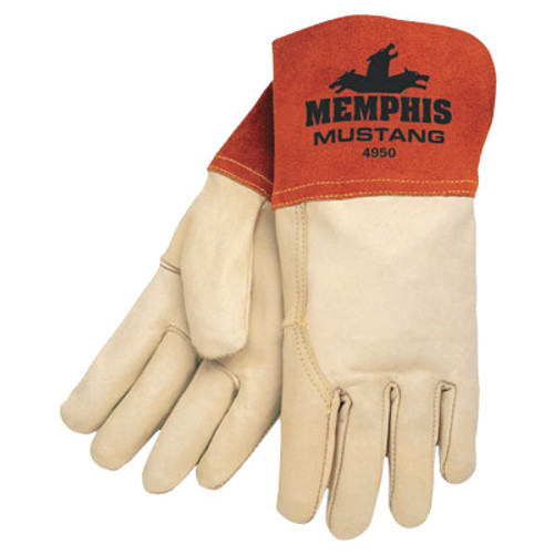 MCR Safety Mustang Welding Gloves, Grain Cowhide & Split Cowhide Leather, Sm, Russet/Beige, 12 Pair, #4950S