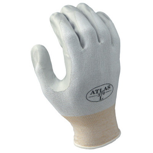 SHOWA Atlas Assembly Grip 370W Nitrile-Coated Gloves, Size 6, White/Gray, 12 Pair, #370WS06