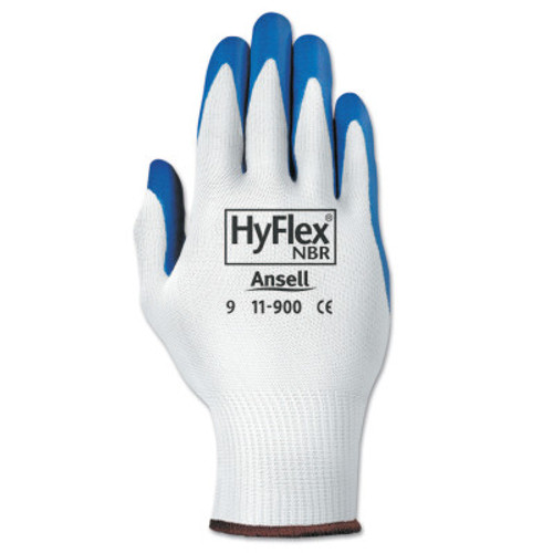 Ansell HyFlex NBR Gloves, 9, Blue/White, 12 Pair, #103350