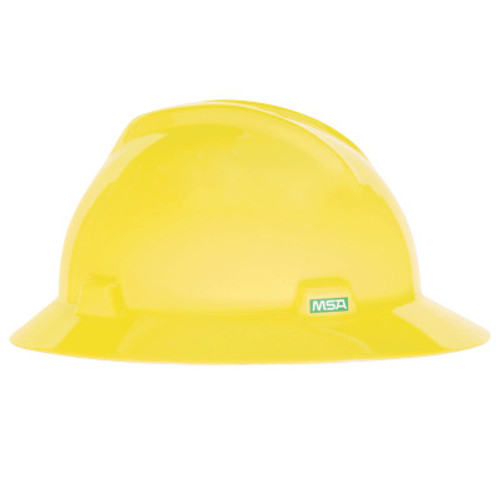 MSA V-Gard Slotted Full Brim Hard Hats, Fas-Trac III Suspension, Hi-Viz Yellow/Green 1/EA #10061516
