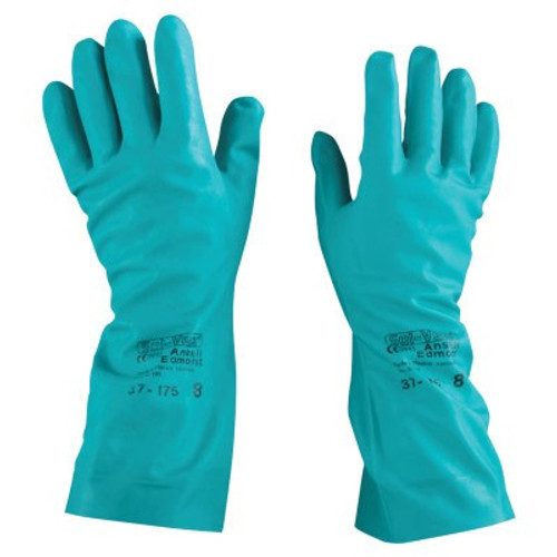 Ansell Solvex Nitrile Gloves, Gauntlet Cuff, Cotton Flock Lined, 15 mil, Size 8, Green, 12 Pair, #100013