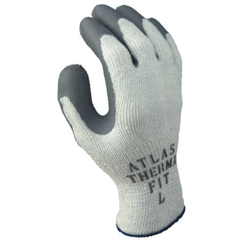 SHOWA Atlas Therma-Fit 451 Latex Coated Gloves, Large, Gray/Light Gray, 12 Pair, #451L09