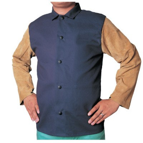 Best Welds Leather/Sateen Combo Jacket, Medium, Blue/Tan, 1/EA, #1201M