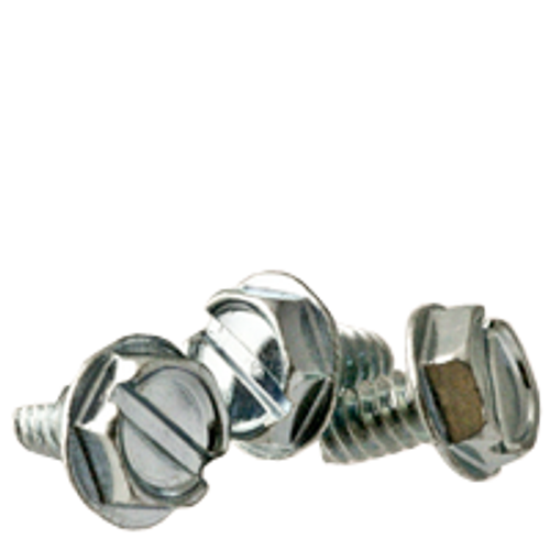 #6-32 x 1/4" F/T Indented Hex Washer Head Slotted Thread Cutting Screws Type 23 Zinc Cr+3 (15,000/Bulk Pkg.)