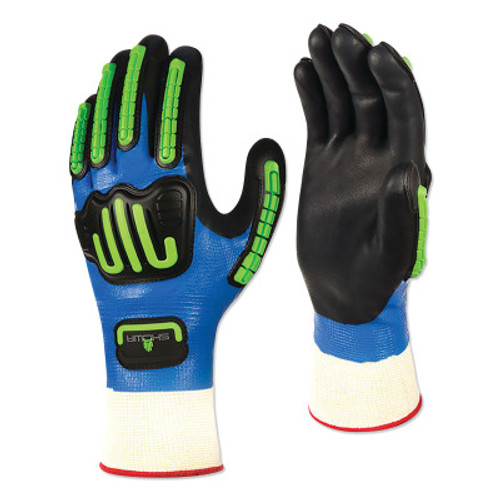 SHOWA 377IP Nitrile Coated Gloves, 8/Large, Blue/Black/Green, 6/BG, #377IPL08