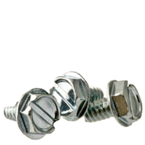 #8-32 x 1/4" F/T Indented Hex Washer Head Slotted Thread Cutting Screws Type 23 Zinc Cr+3 (10,000/Bulk Pkg.)