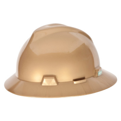 MSA V-Gard Full Brim Hard Hats, 4 Point, Cap, Gold, 1/EA, #814053