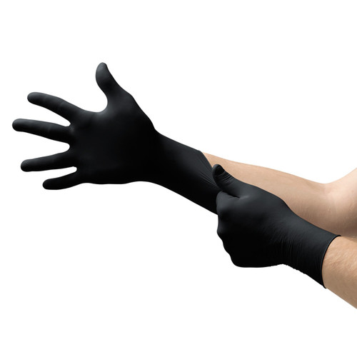 Ansell Black Dragon Latex Exam Gloves, Large, Natural Rubber Latex, Black, 100/BX, #BD1003PF