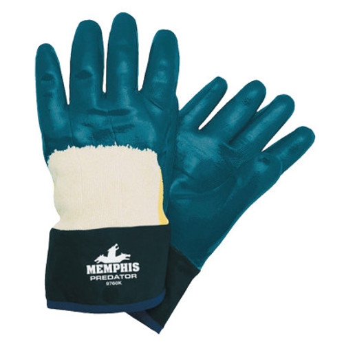 MCR Safety Predator Nitrile Coated Gloves, Large, Blue, Smooth, Palm/Knuckle, Nitrile Cuff, 12 Pair, #9760K