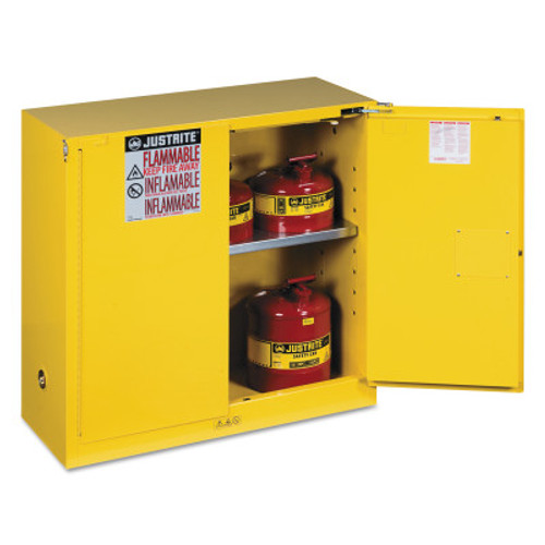 Justrite Yellow Safety Cabinets for Flammables, Self-Closing Cabinet, 30 Gallon, 2 Doors, 1/EA, #893020