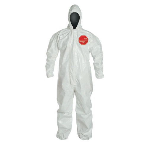 DuPont Tychem SL Coveralls with attached Hood, White, 3X-Large, Attached Hood, 6/CA, #SL127TWH3X000600