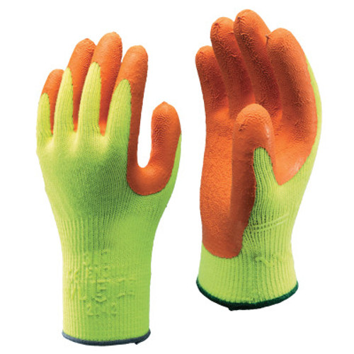 SHOWA Hi-Viz Latex Coated Gloves, Medium, Fluorescent Yellow/Orange, 12/CA, #317M08