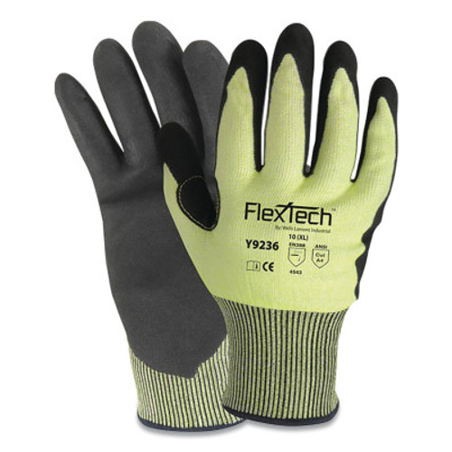 Wells Lamont FlexTech? Y9236 Hi-Viz Yellow Sandy Nitrile Palm Cut Glove, Small, 12 Pair, #Y9236S