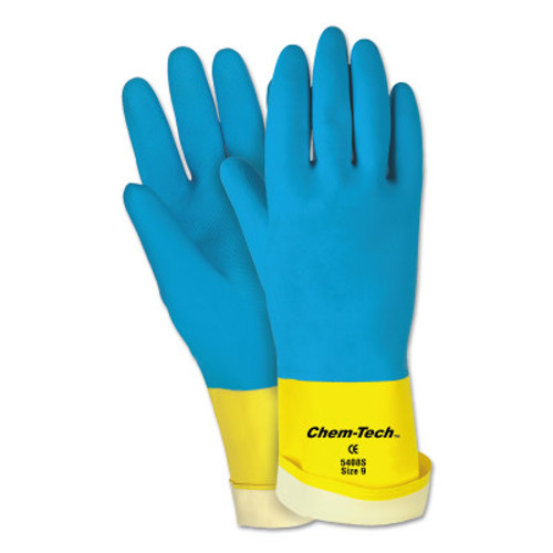 MCR Safety Chem-Tech Neoprene over Latex Gloves, Smooth, Medium, Blue/Yellow, 12 Pair, #5408S