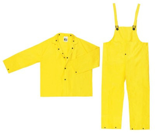 MCR Safety Three-Piece Rain Suit, Jacket/Hood/Pants, 0.28 mm PVC/Nylon, Yellow, X-Large, 1/EA, #3003XL