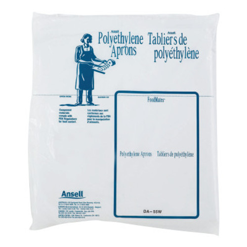 Ansell Disposable Polyethylene Aprons, 28 in X 55 in, Polyethylene, White, 1/DI, #105213