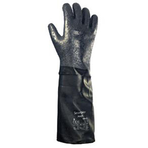 Ansell Scorpio Chemical Resistant Gloves, Rough, Size 8, Cotton Lining, Black/Gray, 12/CA, #103653