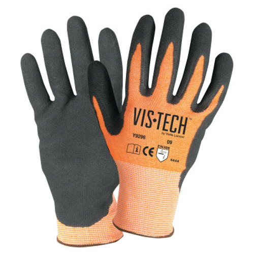 Wells Lamont Vis-Tech Cut-Resistant Gloves with Nitrile Coated Palm, X-Large, Orange/Black, 12 Pair, #Y9296XL