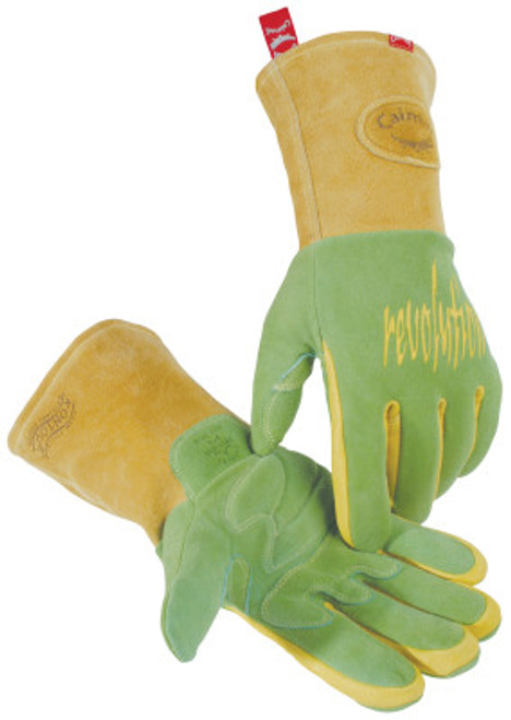 Caiman Revolution Welding Gloves, American Deerskin Leather, X-Large, Green/Gold, 1/PR, #1816XL