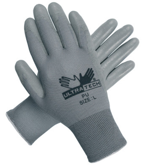 MCR Safety UltraTech PU Coated Gloves, Large, Gray, 12 Pair, #9696L