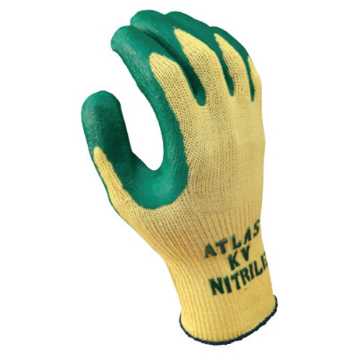 SHOWA Atlas Nitrile Palm-Coated Gloves, Medium, Green/Yellow, 12 Pair, #KV350M08