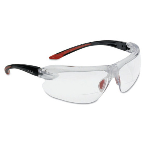Bolle IRI-s Series Safety Glasses, Clear Polycarbonate Lenses, Red/Black, 3 Diopter, 10/BX, #40190