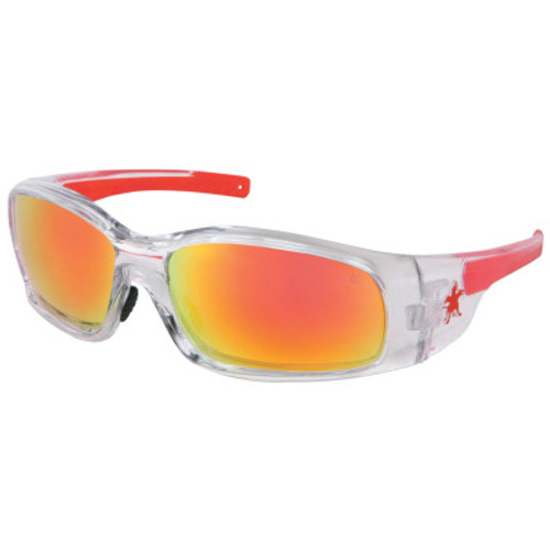 MCR Safety Swagger Safety Glasses, Fire Mirror Lens, Duramass Hard Coat, Clear/Red Frame, 12/DZ, #SR14R