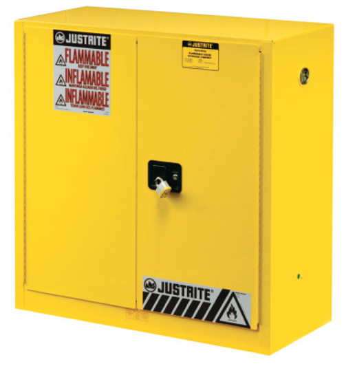 Justrite Yellow Safety Cabinets for Flammables, Manual-Closing Cabinet, 90 Gallon, 1/EA, #899000