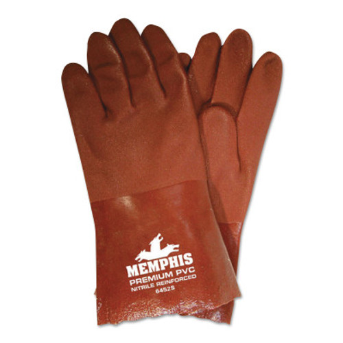 MCR Safety 12" Gauntlet PVC Blend-RED GLOVES ROUGH FINIS, 12 Pair, #6452S