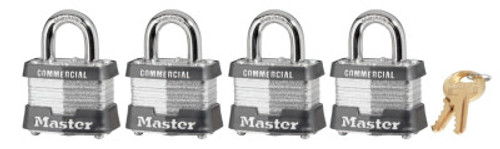 Master Lock No. 3 Laminated Steel Pin Tumbler Padlocks, 9/32" Dia., 3/4" L X 5/8" W, 4/PK, 4/BOX, #3QCOM