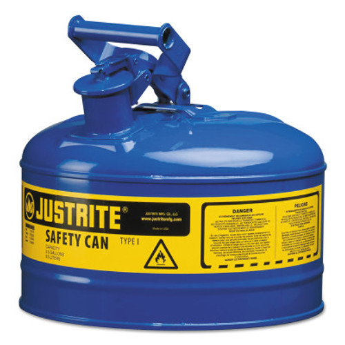 Justrite Type I Safety Cans, Kerosene, 2 1/2 gal, Blue, 1/EA, #7125300