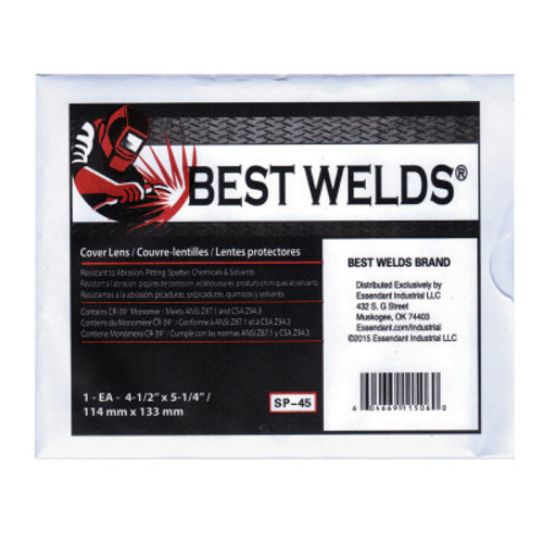 Best Welds Cover Lens, Scratch/Static Resistant, 5 1/4 in x 4 1/2 in, 100% CR-39 Plastic, 1/EA, #SP45