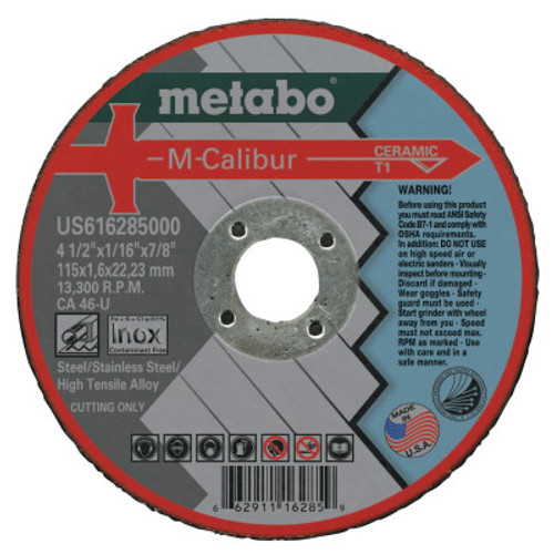 Metabo M-Calibur CA46U Grinding Wheels for Stainless Steel, Type 1, 4 1/2", 13,300 rpm, 25/BX, #US616285000