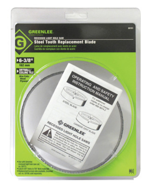 Greenlee Steel-Toothed Recessed Light Hole Saw Replacement Blade, 6 3/8 in Dia., 1/EA, #50357212