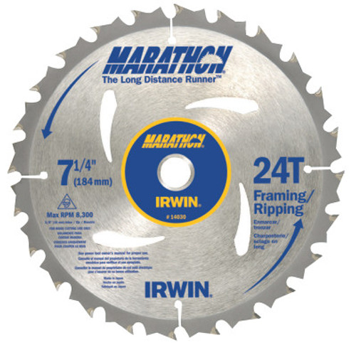 Irwin Marathon® Portable Corded Circular Saw Blades, 7 1/4", 24 Teeth, Anti-Friction, Bulk  #IR-24130 (10/Pkg)