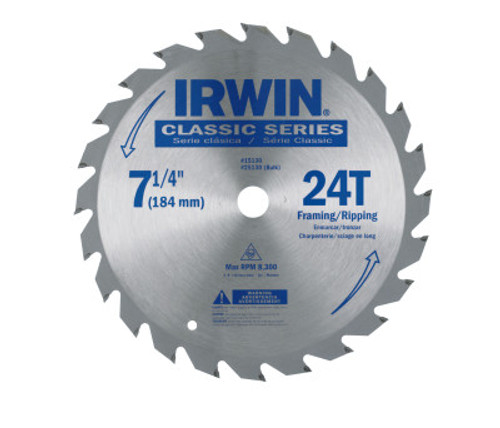 Irwin Hanson® Classic Series Portable Corded Carbide Saw Blade, 7-1/4", 24 Tooth, #IR-25130 (25/Pkg)