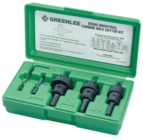 Greenlee Carbide-Tipped Hole Cutter Kits, Tungsten, 7/8 in-1 3/8 in Cut Diam., 1/KT, #50035991