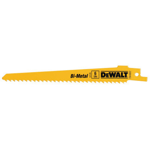 DeWalt Bi-Metal Reciprocating Saw Blades, 6 in, 3 TPI, Taper Back, Wood, 5/PK, 5/PKG, #DW4801