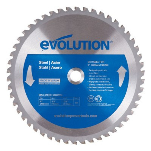 Evolution TCT Metal-Cutting Blades, 8 in, 5/8 in Arbor, 5,800 rpm, 50 Teeth, 1/EA, #8BLADEMS