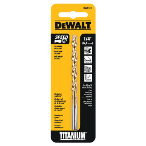 DeWalt Titanium Split Point Drill Bits, 1/4 in, 1/EA, #DW1316