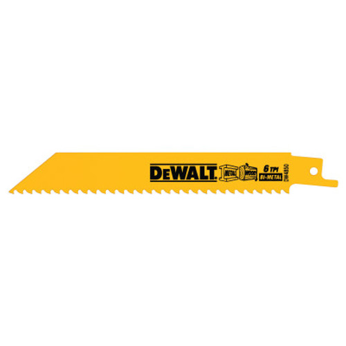 DeWalt Bi-Metal Reciprocating Saw Blades, 6", 6 TPI, Straight Back, Multimaterial, 5/PK, 5/PKG, #DW4850