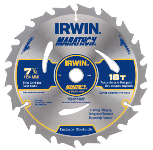 Irwin®Marathon® Portable Corded Circular Saw Blades, 7 1/4", 18 Teeth, Bulk #IR-24028 (10/Pkg)