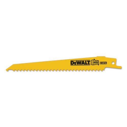 DeWalt Bi-Metal Reciprocating Saw Blades, 6 in, 6 TPI, Taper Back, Wood, Bulk, 100/BOX, #DW4802B