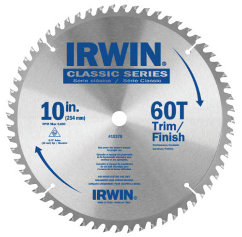 Irwin Carbide-Tipped Circular Saw Blades, 10", 60 T,  #15370 (5/Pkg)