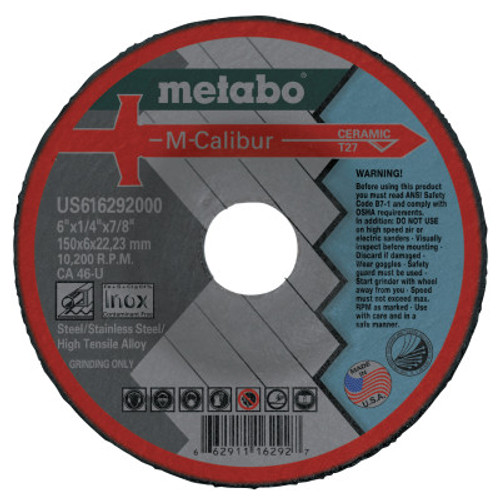 Metabo M-Calibur CA46U Grinding Wheels for Stainless Steel, Type 27, 6", 10,200 rpm, 10/BX, #US616292000